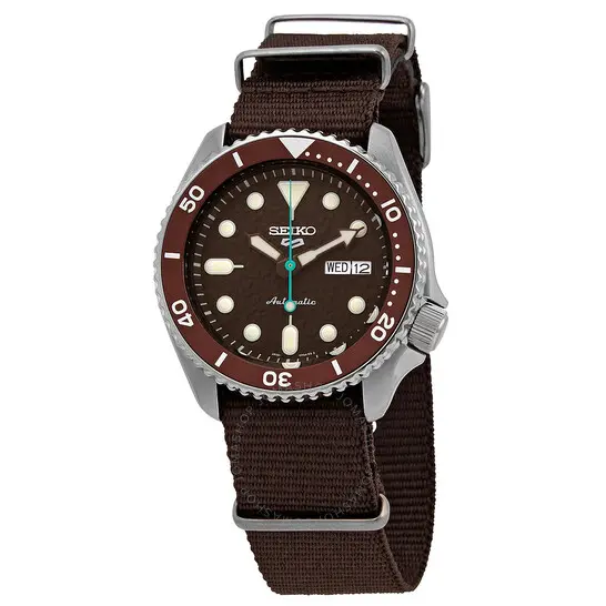  Seiko 5 Sports Stainless Steel Case Brown Canvas Strap Automatic Men’s Watch SRPD85K1