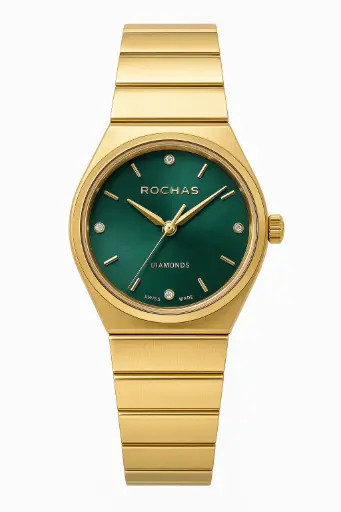 [RWF218B] ROCHAS Ladies Quarts Diamond Green Dial Watch RWF218B